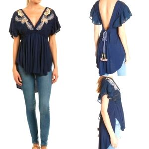 Free People Blue Fiesta Nueva Embroidered Tunic Top Small